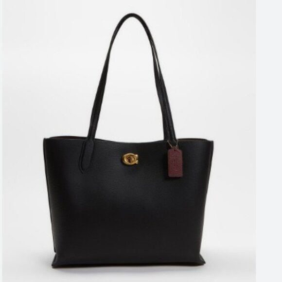 COACH Willow polished pebbled leather women's medium tote - Black - Picture 1 of 12